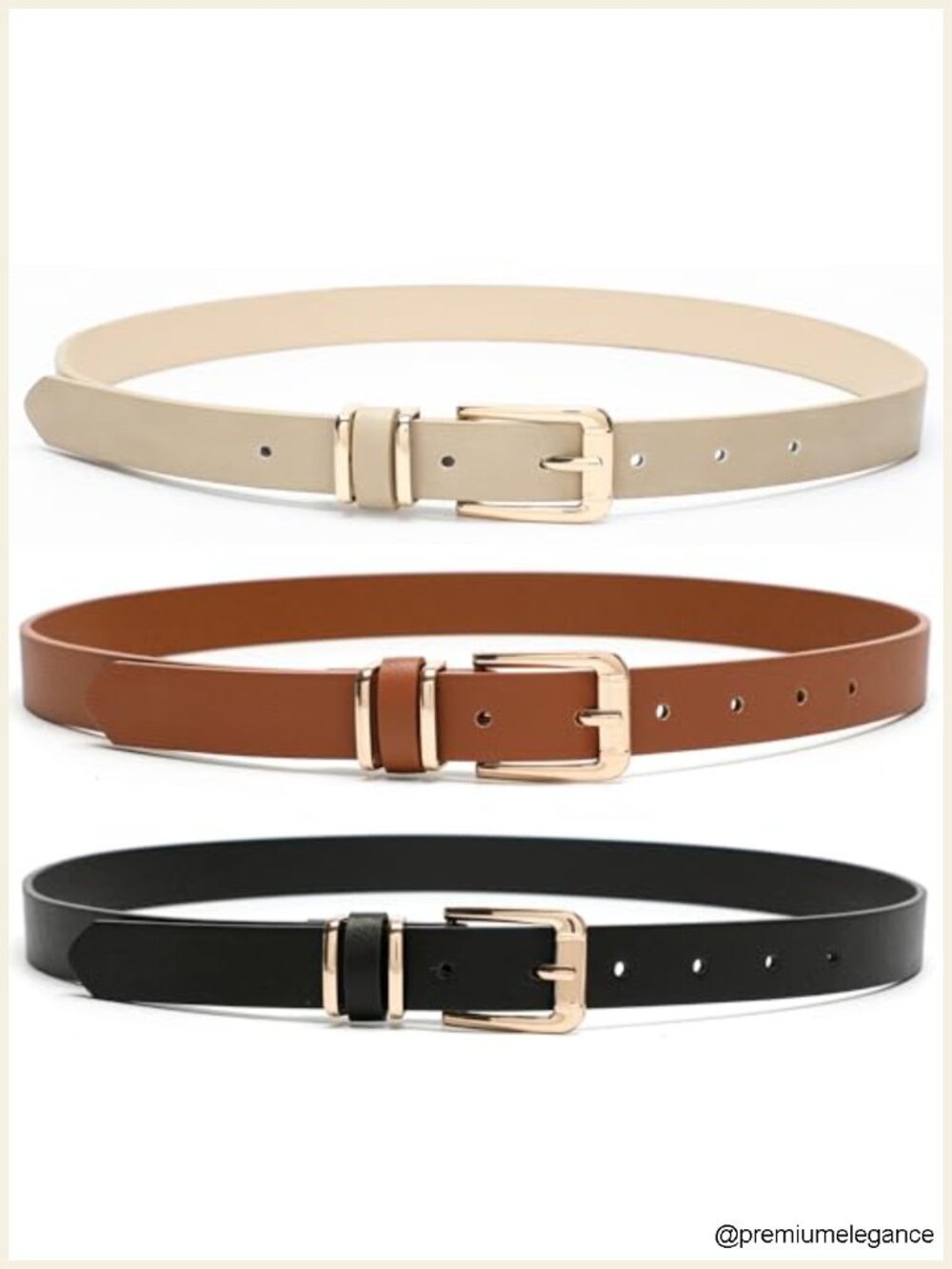 Women's Faux Leather Belt with Gold Buckle Skinny 0.9 Inch Waist Belt for Jeans
